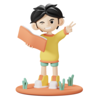 3D Character With book png