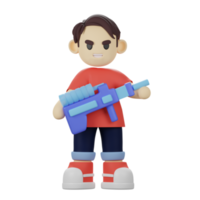 3d niños personaje jugando pistola png