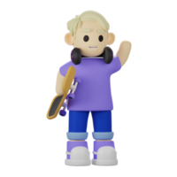 personagem de menino 3d traz skate png