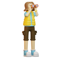 Voyageur de personnage 3d avec jumelles png