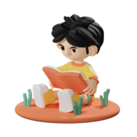 3D Character reading book png