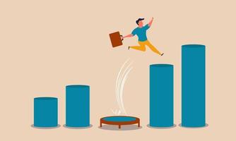 Bounce growth jump and business achievement graph. Power rebound and recover springboard vector illustration concept. Trampoline fast economic investment and overcome positive success up confidence