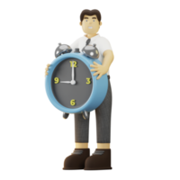 3D Character Employee Holding Watch png