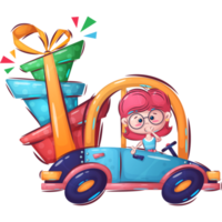 Cartoon character adorable bear girl in car png