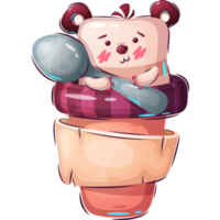 Cartoon character childish bear with spoon png