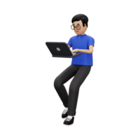 homme 3d au travail à l'aide d'un ordinateur portable png