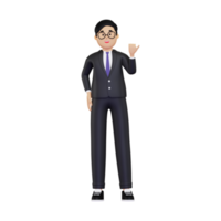 3d Businessman pointing with thumb to the side illustration png