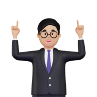 3d Businessman pointing his hands up illustration png