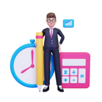 Homme d'affaires 3d faisant illustration de comptabilité financière png