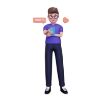 3d man bläddring på internet illustration png