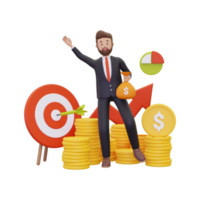 3d Businessman celebrating growth illustration png