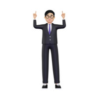 3d Businessman pointing his hands up illustration png