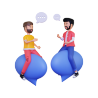 3d Two male having a conversation while sitting on a chat bubble png