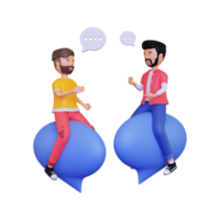 3d twee mannetje hebben een gesprek terwijl zittend Aan een babbelen bubbel png