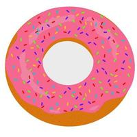Donut with pink icing and sprinkles on top surface illustration. vector