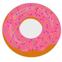 Donut with pink icing and sprinkles on top surface illustration. vector