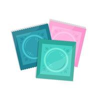 Vector condoms in colorful packages. Contraception foil packaging