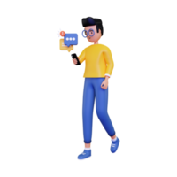 3d Man receiving notification illustration png