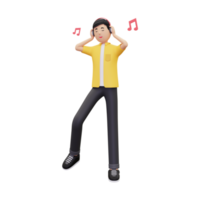 3d hombre escuchando música mientras baila png