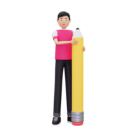 3d Man Holding Pencil png