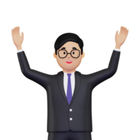 3d Businessman raising both hands illustration png