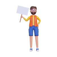 3d Man holding a blank placard board png