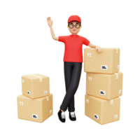 3d Deliveryman waiving hand png