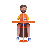 3d Man enjoying coffee in cafe table png