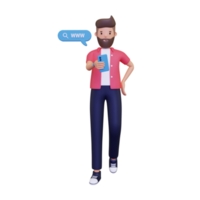 3d Boy browsing using smartphone png