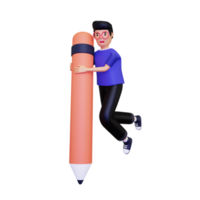 3d Man In Glasses Holding Pencil png