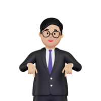 3d Businessman pointing down illustration png