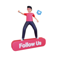 3D-Mann mit Schaltfläche "Follow us". png