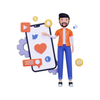 3d Man showing Mobile marketing png