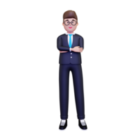 3d Businessman standing while folded hands illustration png