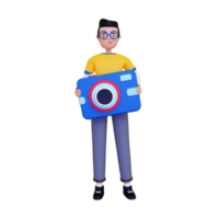 homem 3D com uma ilustração de câmera de bolso png