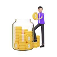 hombre 3d ahorrando dinero png