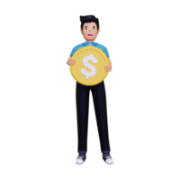 hombre 3d que sostiene la moneda de oro png