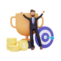 3d Business goal with trophy png