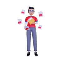 3d, homme, tenue, a, document, illustration png