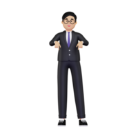 3d businessman pointing down illustration png