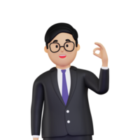 empresário 3d mostrando ilustração de gesto de mão ok png