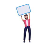 3d Man holding up a white board png