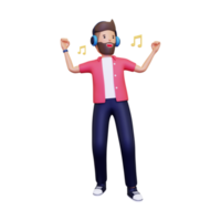 3d Man is listening to music while dancing png