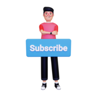 3d Man with a subscribe button png
