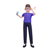 3d man lyssnar till musik på hans smartphone illustration png