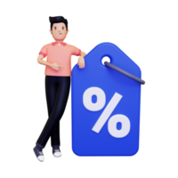 3d A man showing a discount tag png