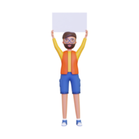 3d Man holding a blank placard png