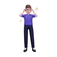 3d man listening music illustration png