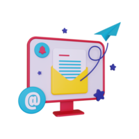 3d Send Email With Desktop Computer illustration png