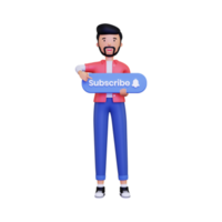 3d Man holds the subscribe button while pointing png